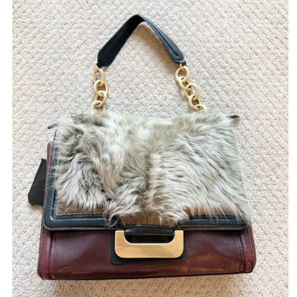 Diane Von Furstenberg Handbags - DVF Diane Von Furstenberg Faux Fur Charlotte Harper Leather Shoulder Bag